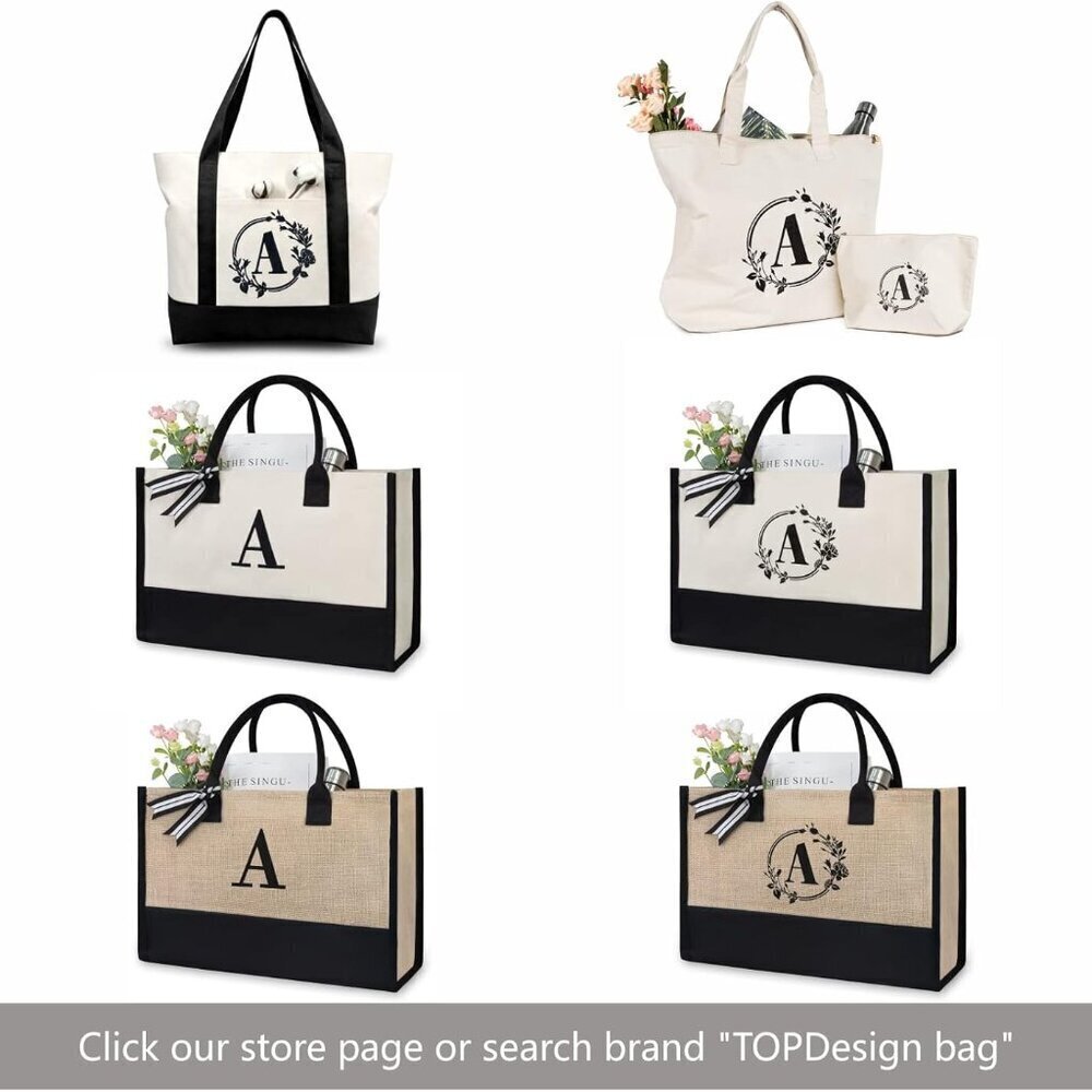 Personalized Canvas Beach Bag Monogram Gift Tote for Women 17x12 - Picture 7 of 7